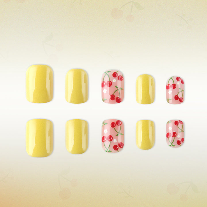 Artistic Cherry-Themed Gel Nail Art Bowlift