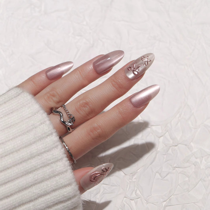 Elegant Stiletto Press-On Nails with Floral Design Bowlift