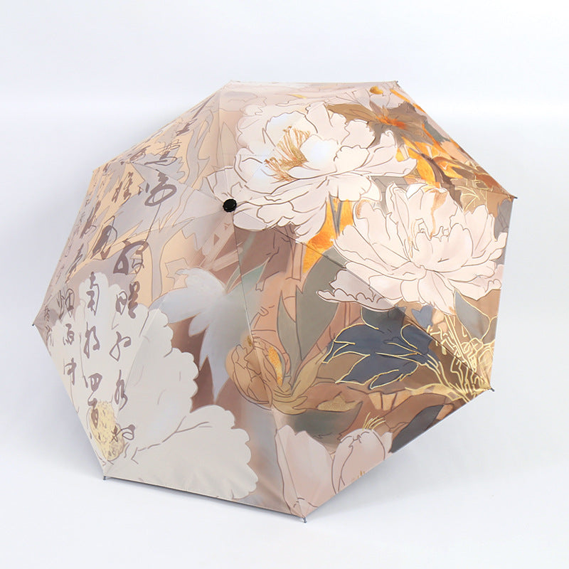 Women's Folding Umbrella with Artistic Bamboo Design Bowlift