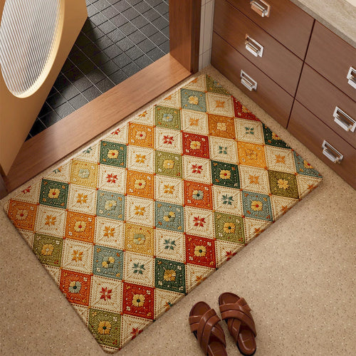 Vintage Floral Patterned Entryway Mat