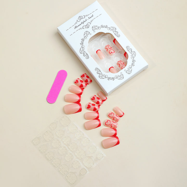 Creative Heart-Themed Press-On Nail Design Bowlift