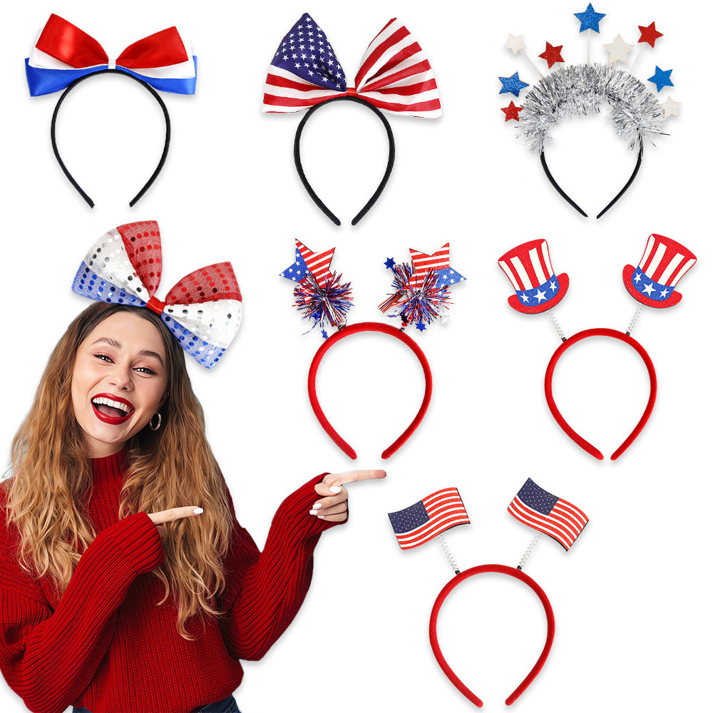 Unisex nan patriotic party headband with star pom poms and flag pendants Bowlift