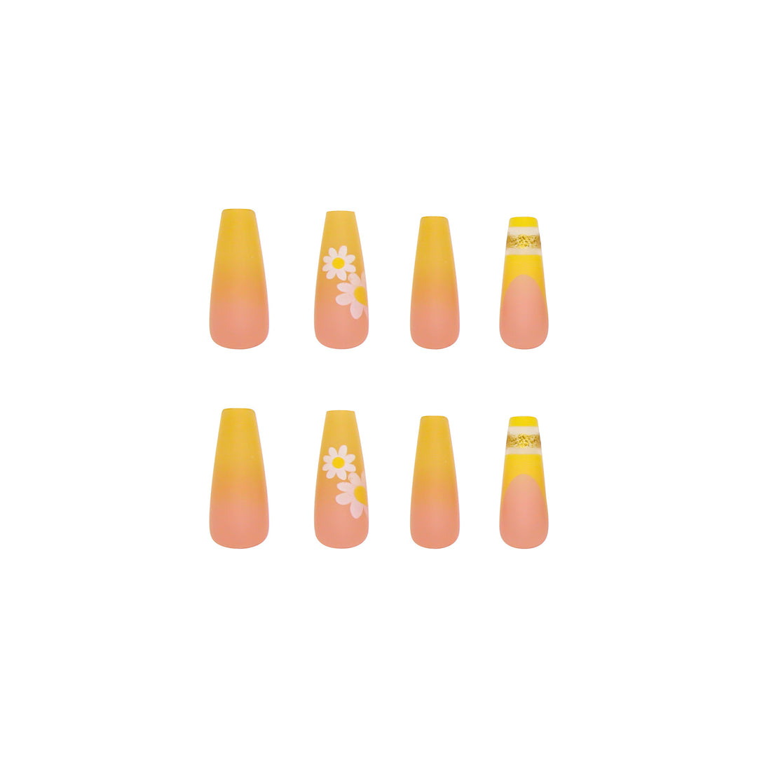Artificial nail set with colorful sunflower designs and glittering accents Bowlift