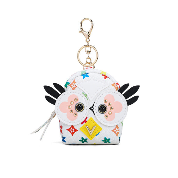 Whimsical owl shaped faux leather coin pouch keychain accessory Bowlift