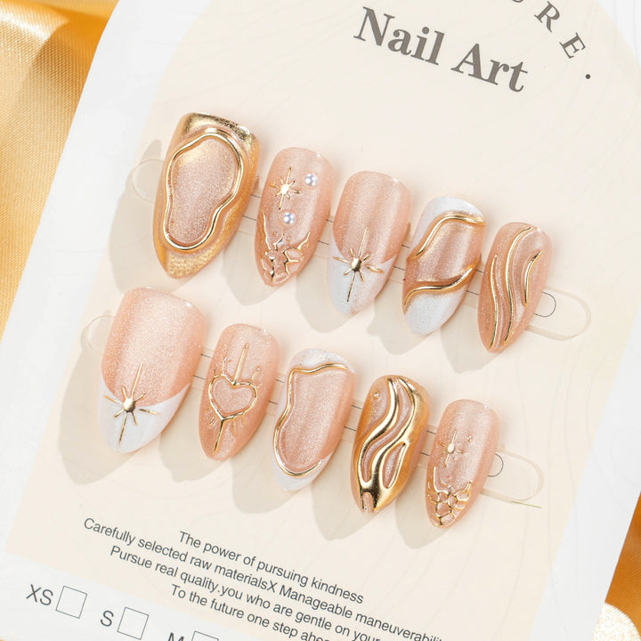Artistic 3D Nail Tips with Glitter and Bead Decoration Bowlift