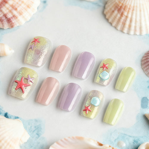 Artistic Beach-Inspired Press-On Nails Bowlift