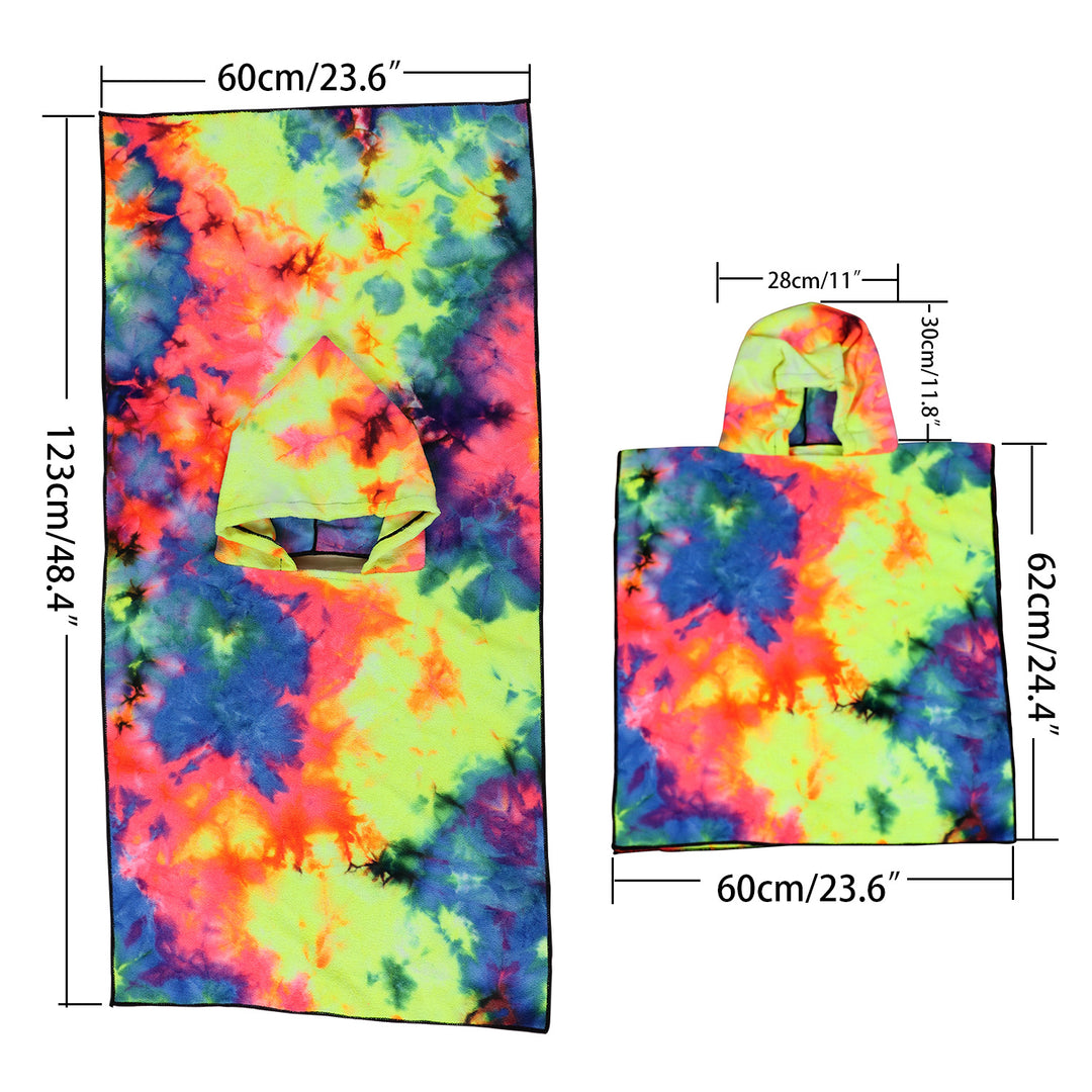 Women's Fleece Poncho with Hood and Colorful Tie-Dye Design Bowlift
