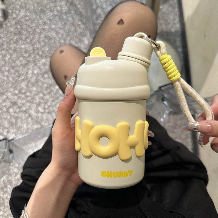 Ladies insulated water bottle with ergonomic carrying handle and cheerful design Bowlift