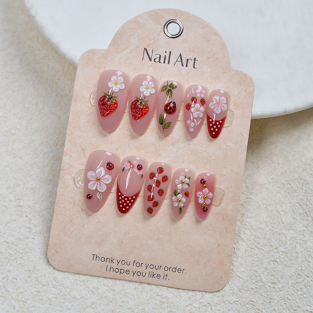 Whimsical Strawberry-Themed Press-On Nails Bowlift