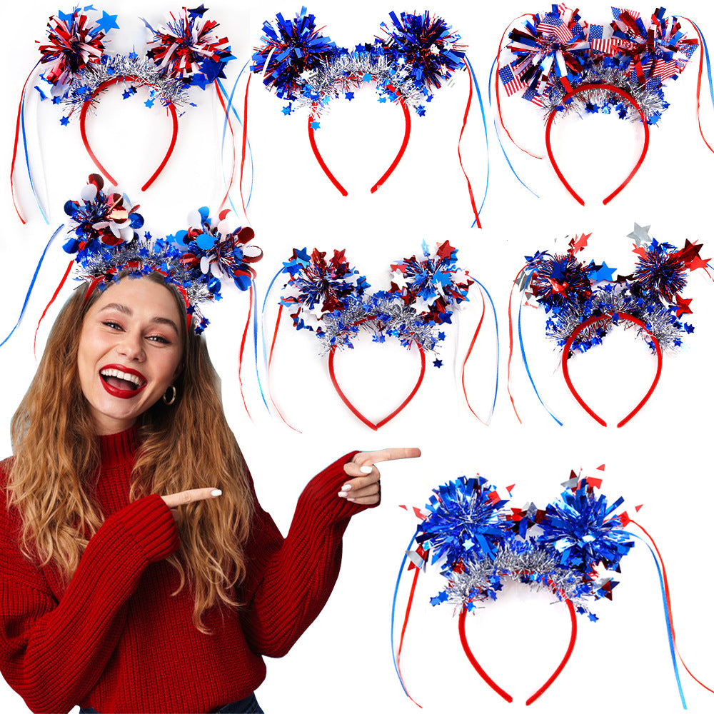 Unisex nan glittering party headband with tinsel pom-poms and star decoration Bowlift