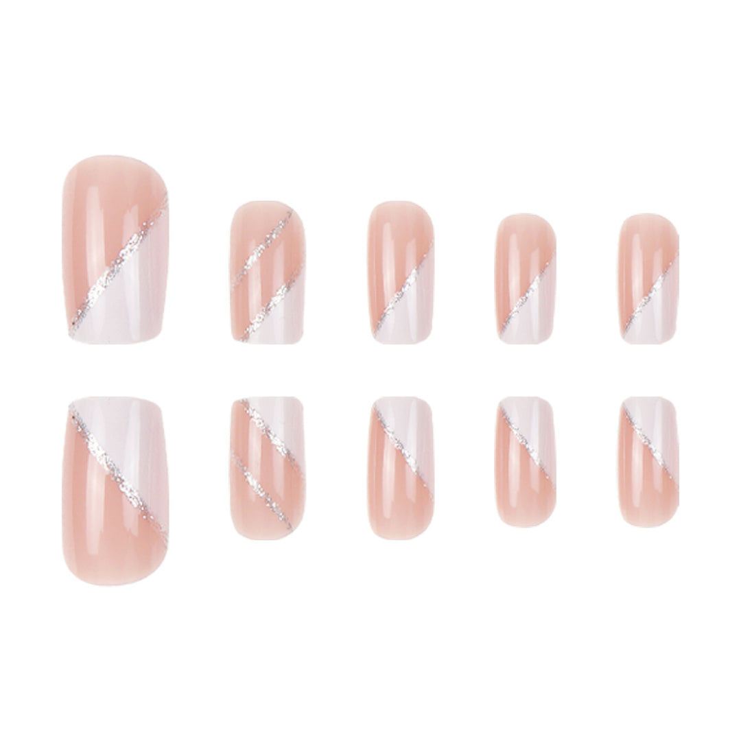 Elegant French Tip Stiletto Press-On Nails with Glitter Accents Bowlift