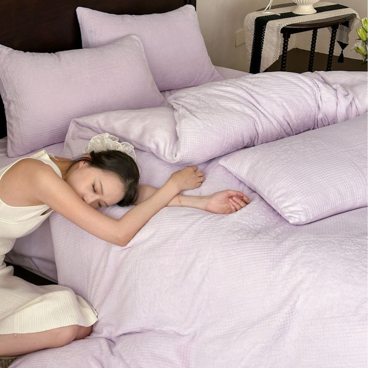Quilted Embossed Microplush Duvet Cover Set with Reversible Texture & Pillow Shams