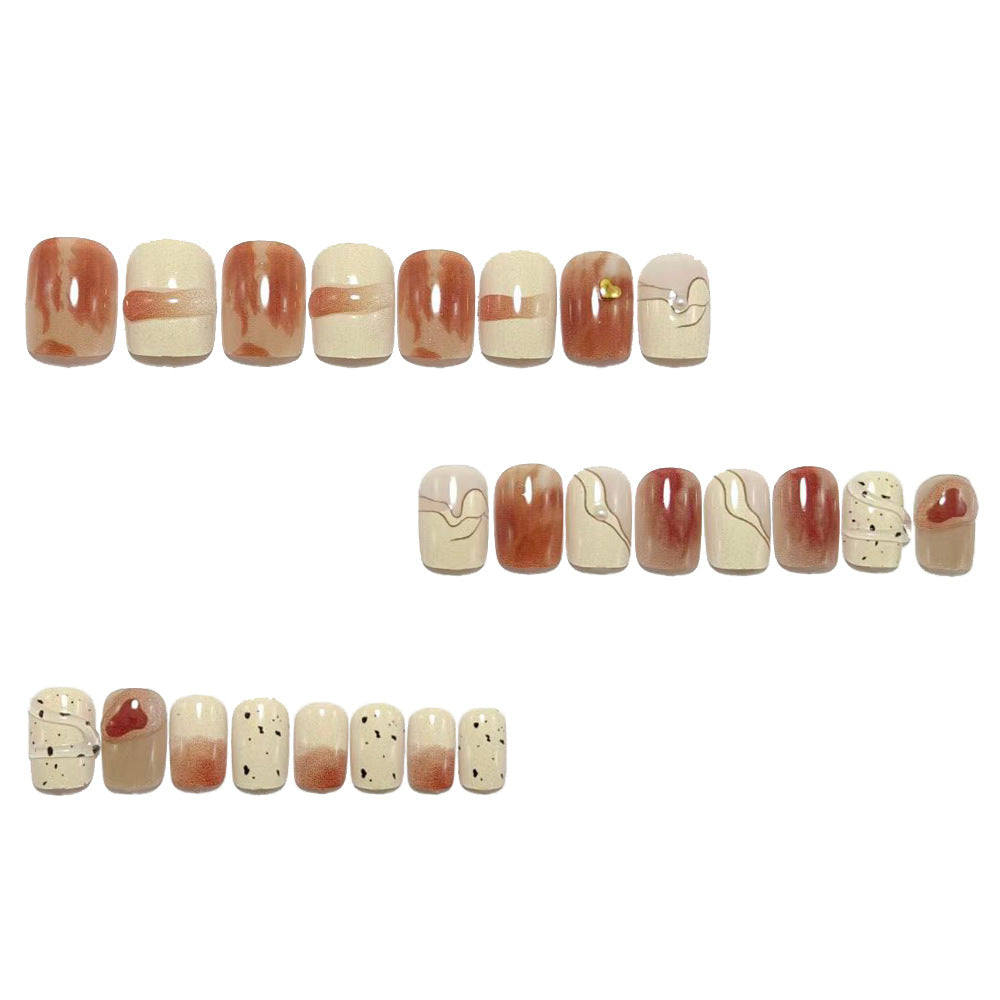 Artificial Nail Set with Marbled Design and Glitter Effects Bowlift