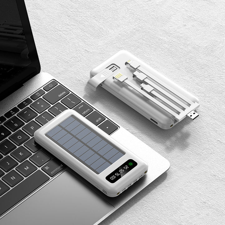 Portable solar power bank with integrated multifunction charging cable and digital display Bowlift