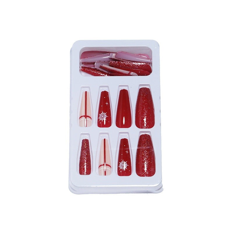 Decorative Press-On Nail Set with Shimmering Glitter and Elegant Art Bowlift