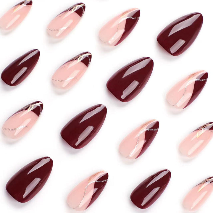 Elegant Matte and Glossy Almond-Shaped Press-On Nail Extensions Bowlift