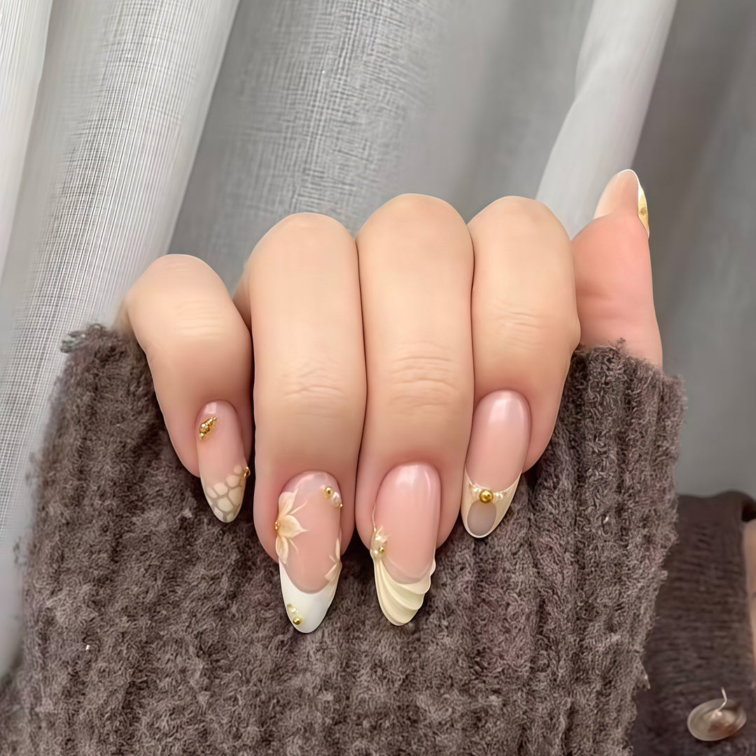 Elegant Natural Floral Press-On Nail Art Bowlift