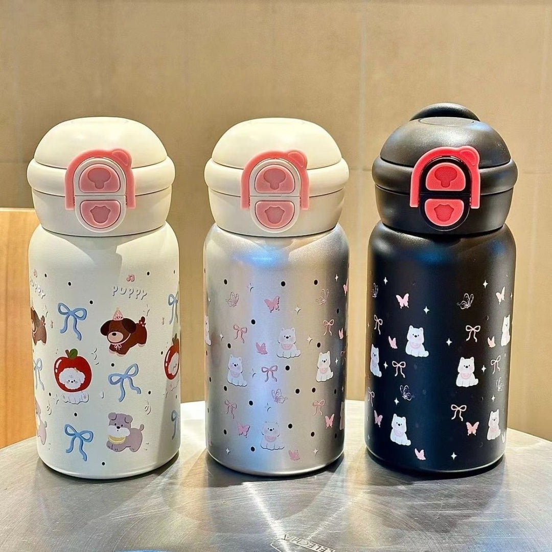 Women's stainless steel water bottle with innovative safety closure Bowlift