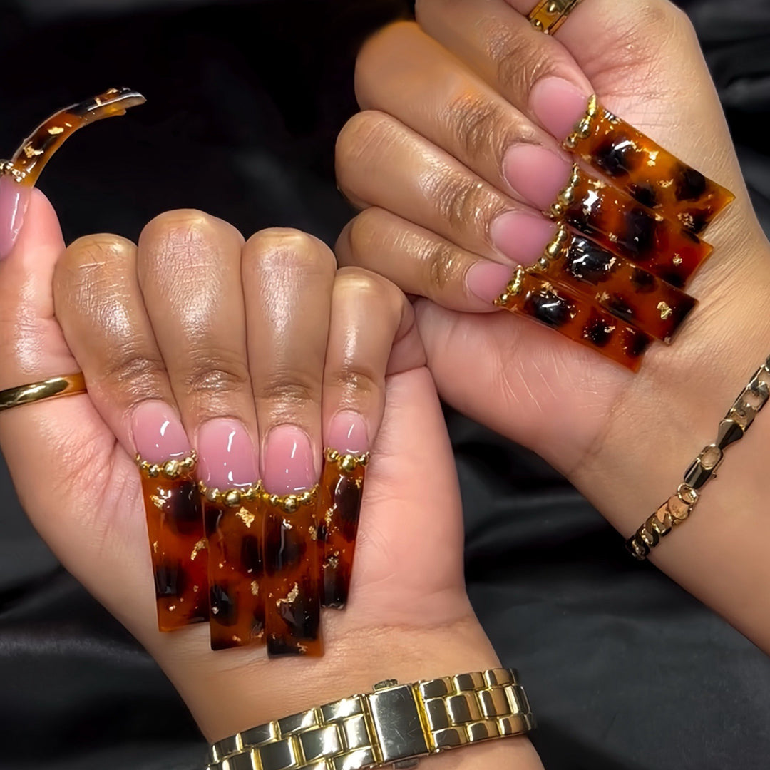 Elegant Tortoise Shell Acrylic Nail Enhancements Bowlift