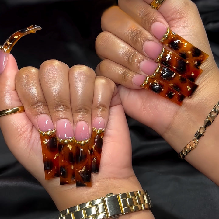 Elegant Tortoise Shell Acrylic Nail Enhancements Bowlift