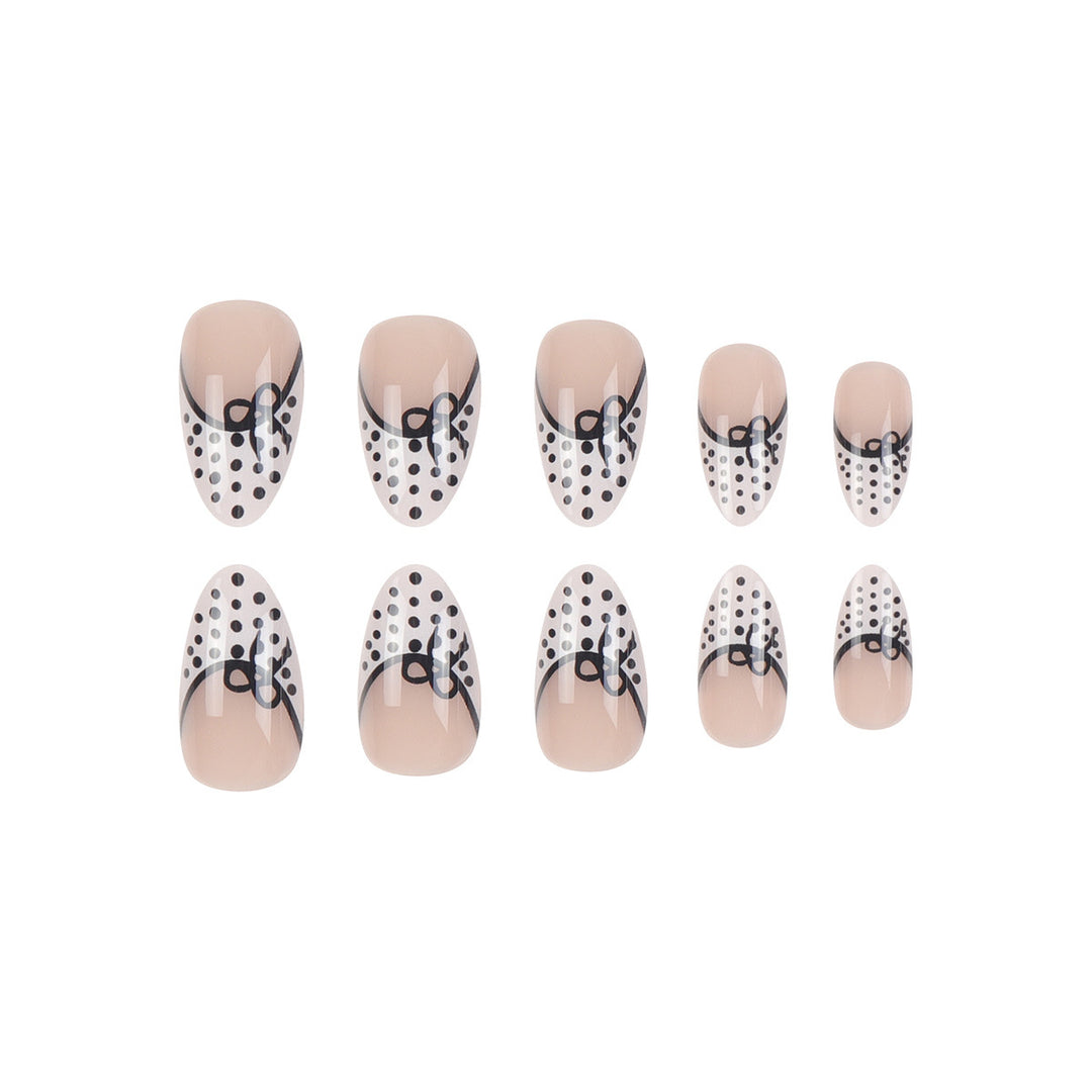 Elegant Stiletto Press-On Nails with Polka Dot Design and Bow Accents Bowlift