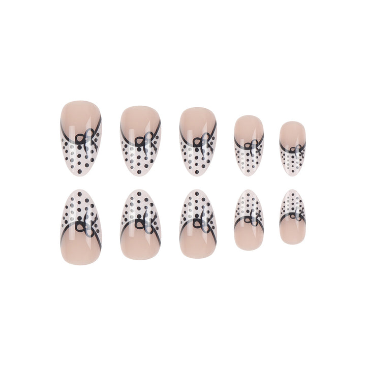 Elegant Stiletto Press-On Nails with Polka Dot Design and Bow Accents Bowlift