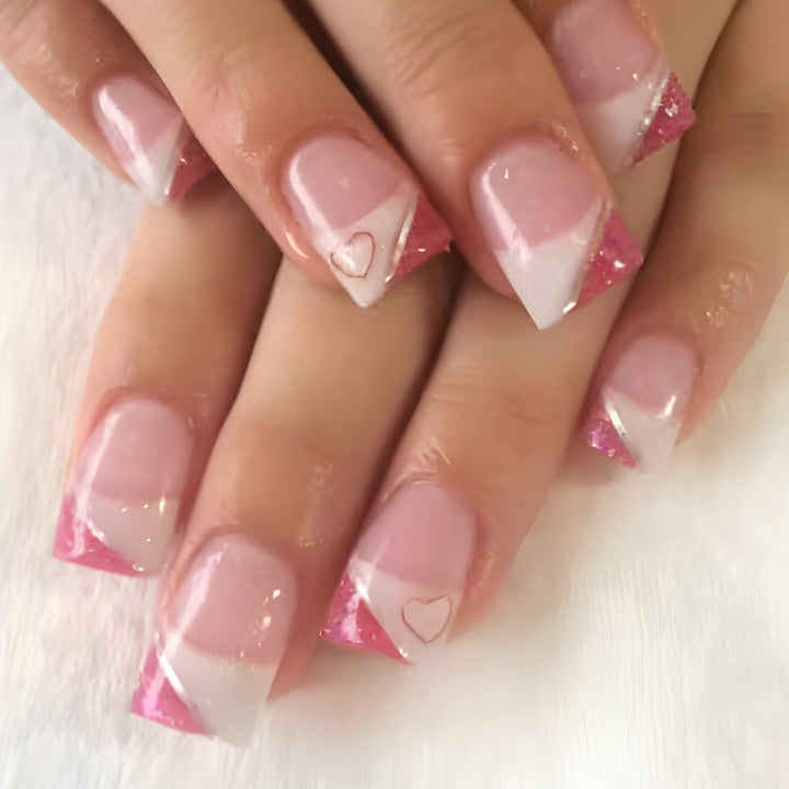 Elegant Heart-Embellished Press-On Nail Set Bowlift