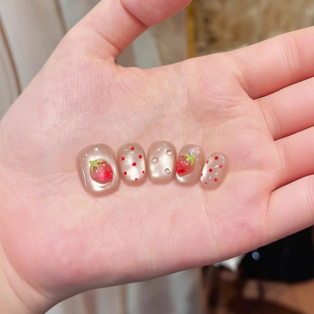 Strawberry Decorated Press-On Nails Bowlift