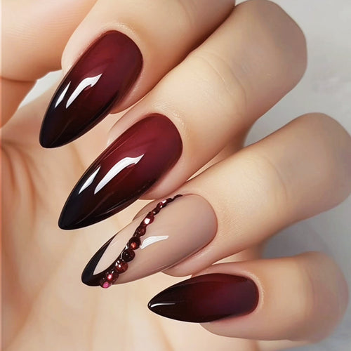 Nail set with elegant ombre design and creative decorations Bowlift