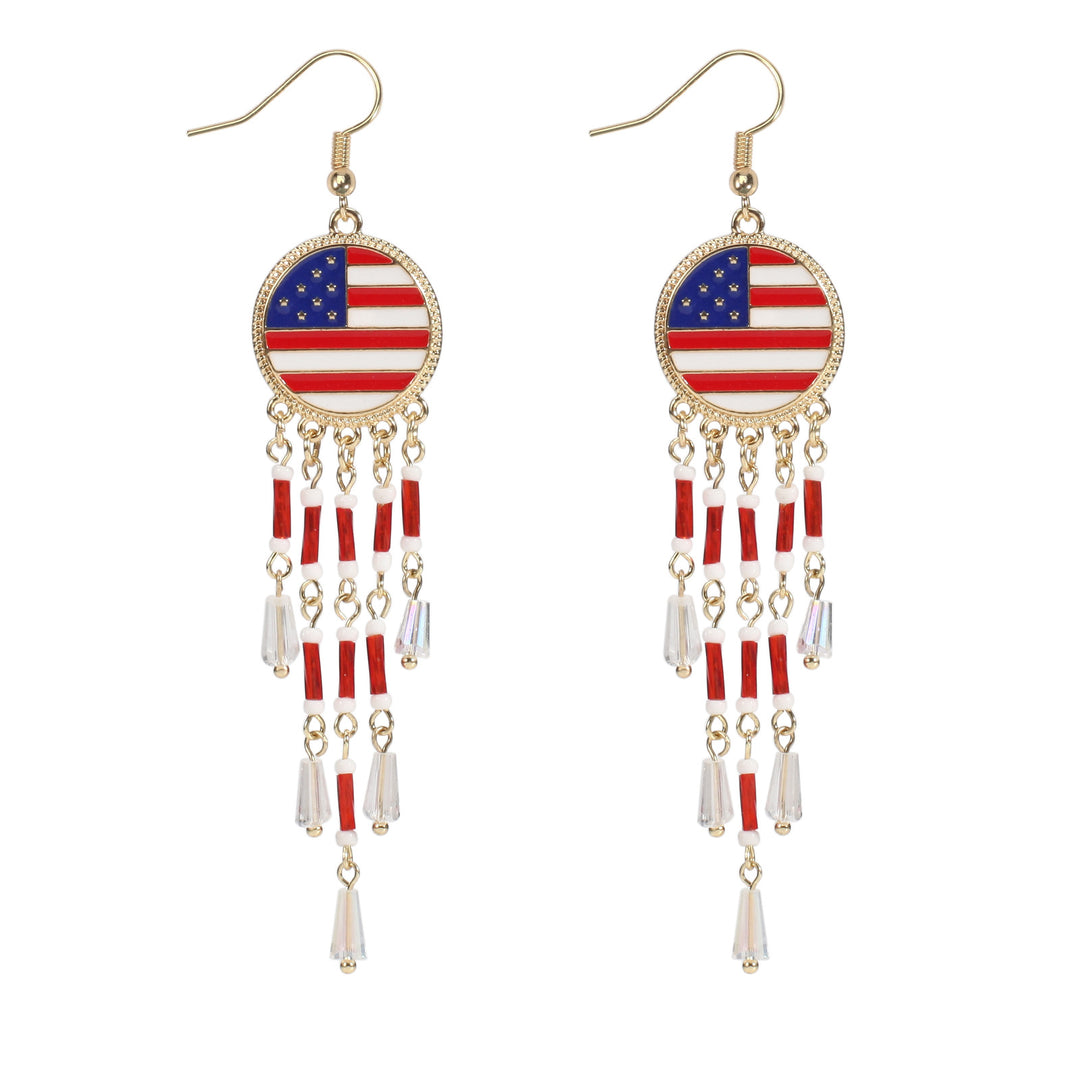 Women’s dangling earrings with enameled medallion and pearl fringes Bowlift
