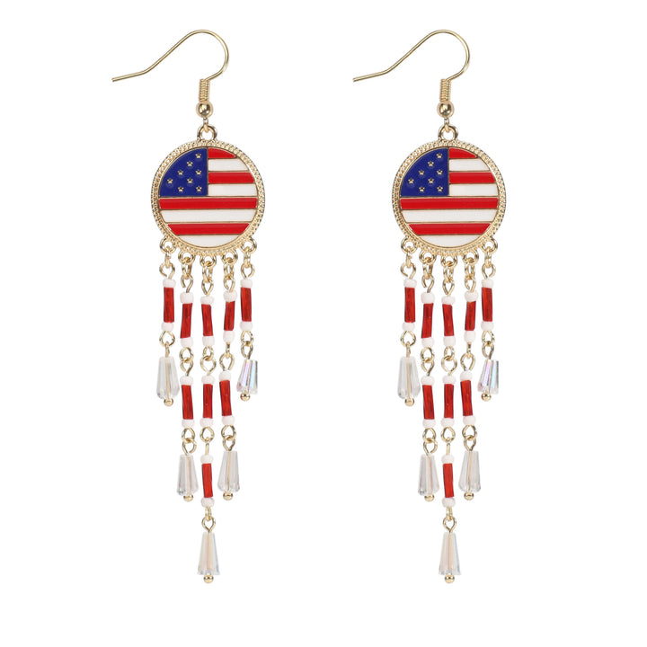 Women’s dangling earrings with enameled medallion and pearl fringes Bowlift