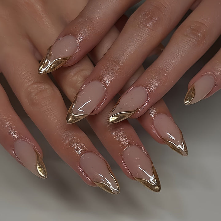 Elegant Stiletto Press-On Nails with Gold Accent Tips Bowlift