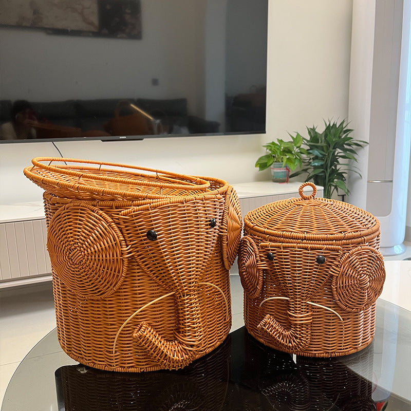 Elephant-Shaped Woven Storage Basket Bowlift