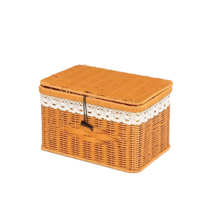 Women's braided basket with lid and lace top Bowlift