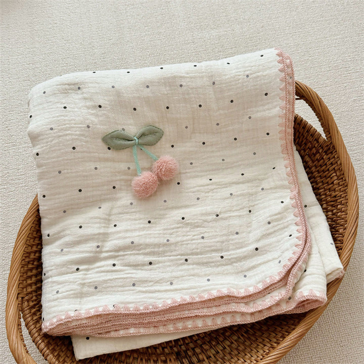 Unisex Cozy Muslin Blanket with Playful Pom-Pom Design Bowlift