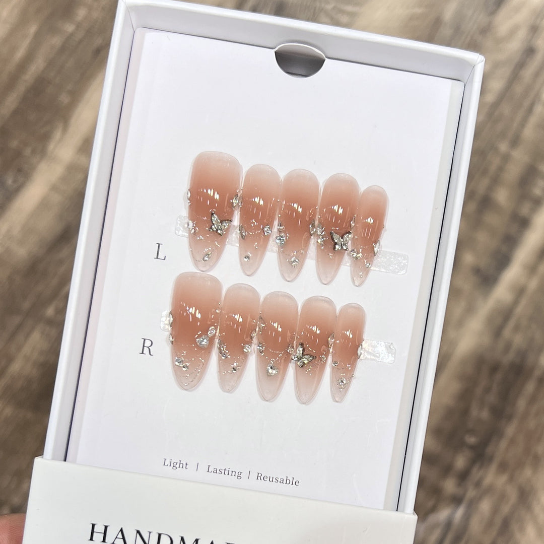 Handcrafted Stiletto Press-On Nail Set with Gemstone Accents Bowlift