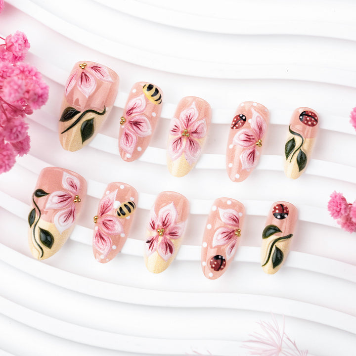 Artful Nail Extensions with Floral Designs Bowlift