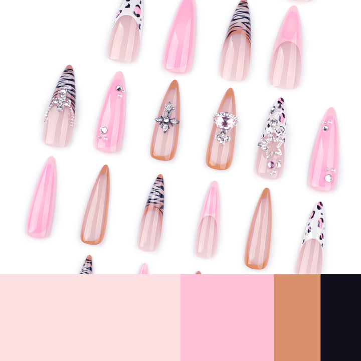 Artful stiletto nails with glitter and rhinestone embellishments Bowlift