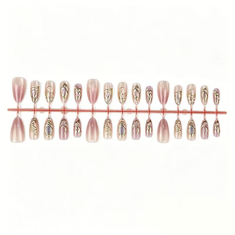Artistic Press-On Nail Set with Gold Accents Bowlift