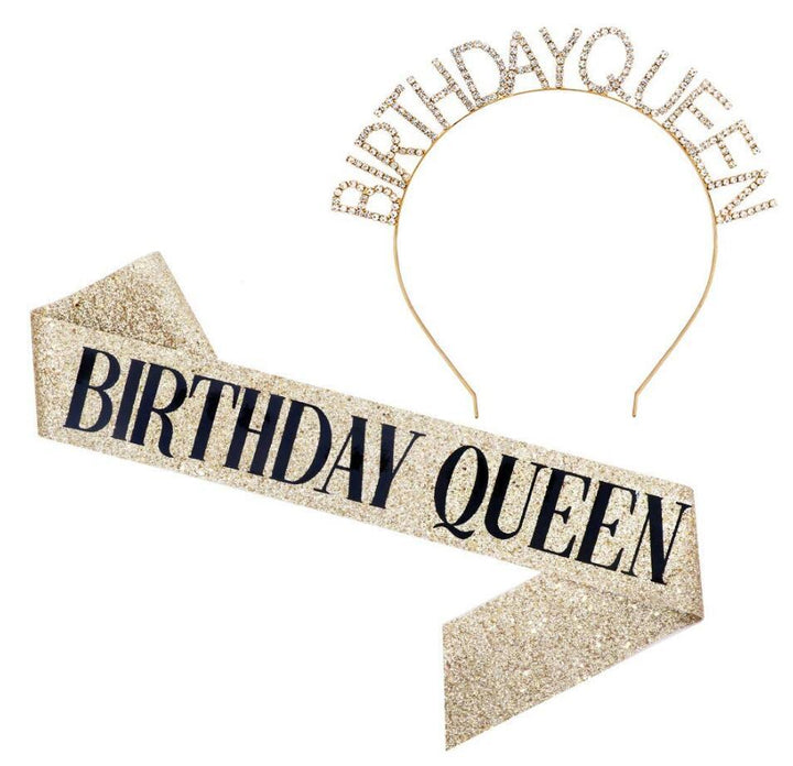 Ladies Glittering Birthday Crown with Festive Sash Bowlift
