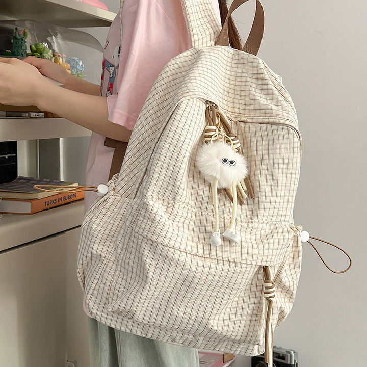 Casual Grid Patterned School Backpack Bowlift