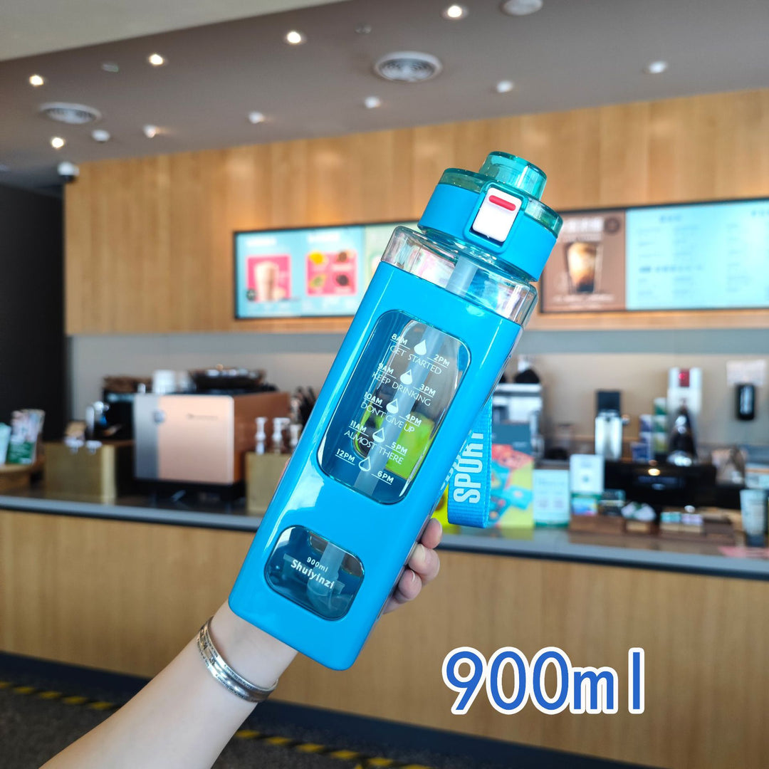 Women's water bottle with integrated time markers and straw Bowlift