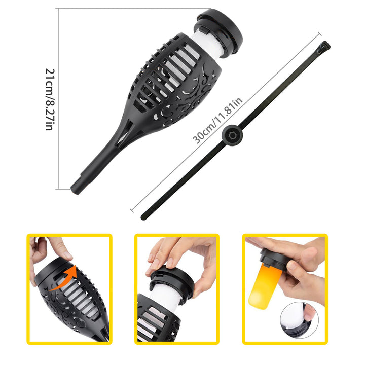 Realistic Animated Flame Solar Garden Torch Stake And Railing Clip Lights Bowlift