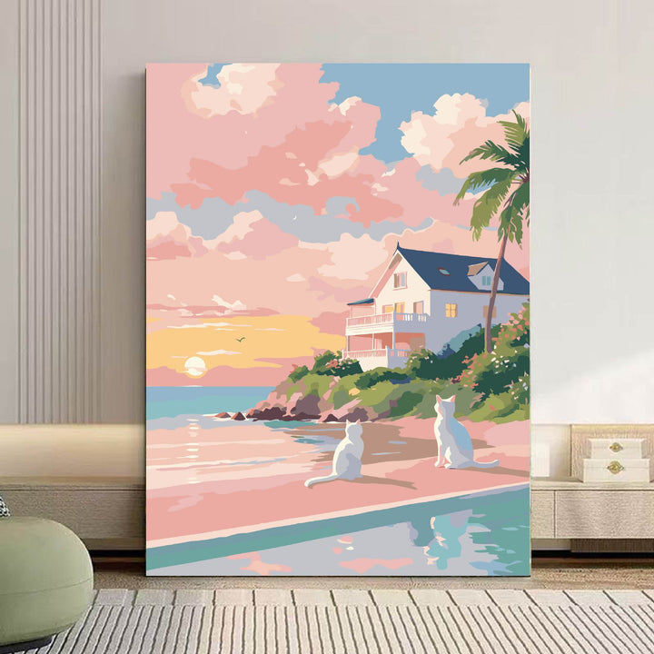 Cozy Cat and Floral-Themed Canvas Art Bowlift