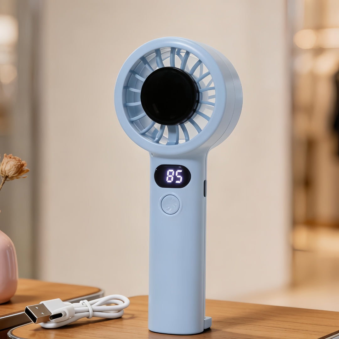 Ladies Portable Hand Fan with LED Display Bowlift