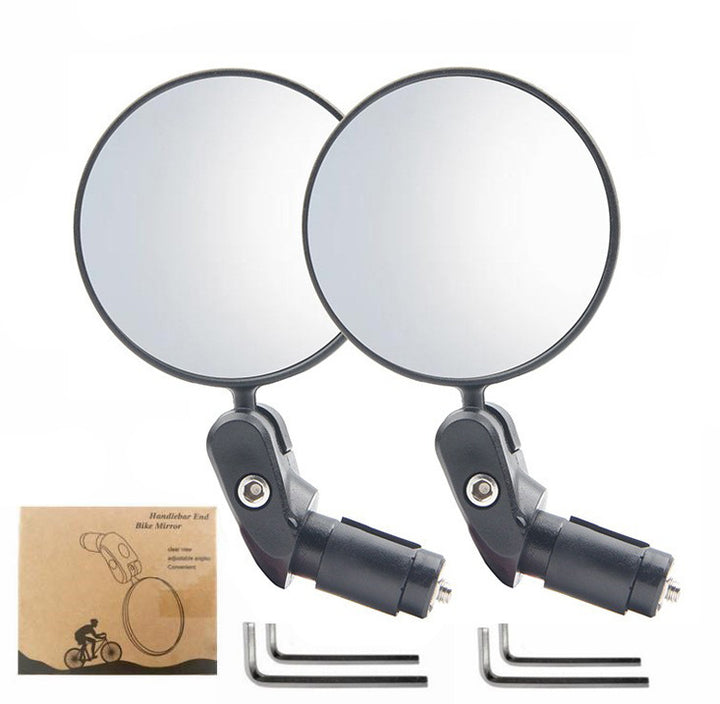 Compact Handlebar End Bike Mirror Pair with Full Rotation Swivel and Wide Angle Glass Bowlift