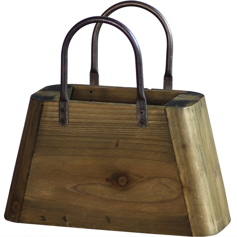 Handcrafted wooden basket with metal handles Bowlift