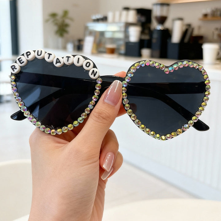 Heart-Shaped Rhinestone-Embellished Sunglasses Bowlift 1787141205