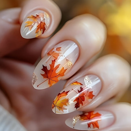 Artificial nails with autumn leaf design Bowlift