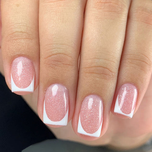 Sparkling nail art with elegant French tip design Bowlift